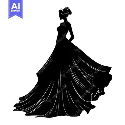 Popular premium asset: Silhouette of a Woman in a Flowing Dress with a Crown