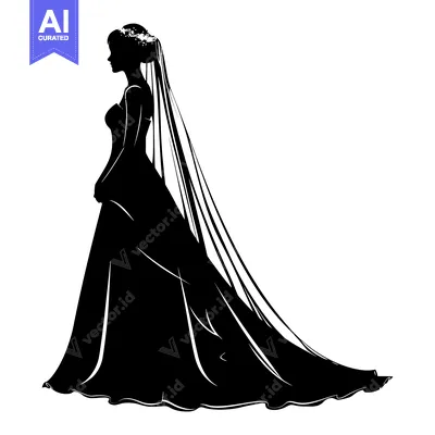 Aset premium populer: Silhouette of a Bride in a Flowing Wedding Dress and Veil