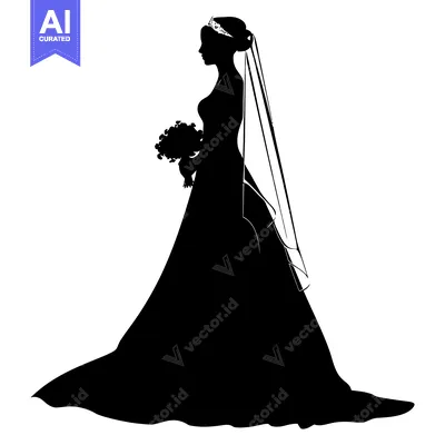 Aset premium populer: Bride Silhouette with Bouquet and Veil