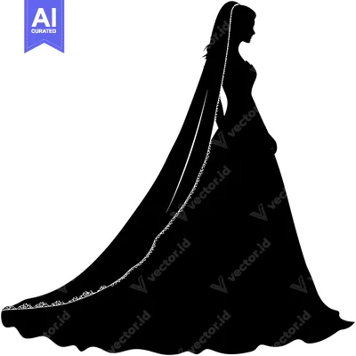 Popular premium asset: Silhouette of a Bride in a Wedding Dress with a Veil