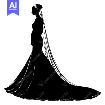 Aset premium populer: Silhouette of a Bride in a Flowing Gown and Veil