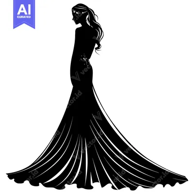 Aset premium populer: Silhouette of a Woman in a Flowing Gown with a Headband