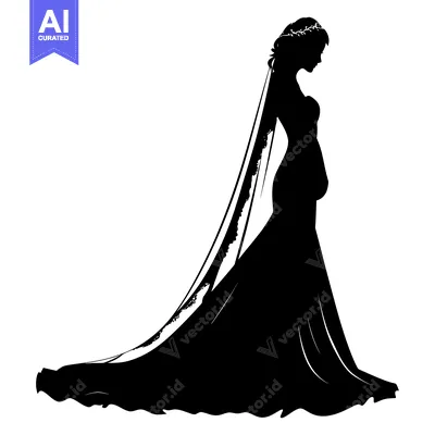 Premium design asset: Silhouette of a Bride in a Wedding Dress with a Veil