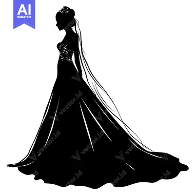 Aset premium populer: Silhouette of a Bride in a Wedding Dress and Veil
