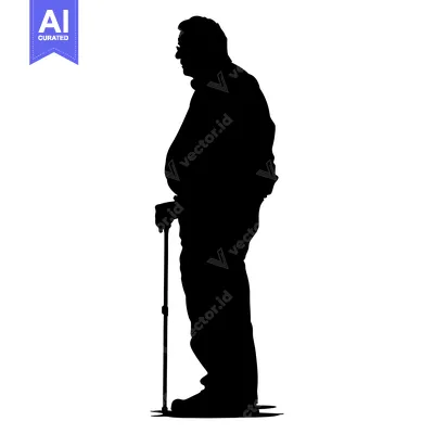Premium design asset: Silhouette of an elderly man with a walking stick