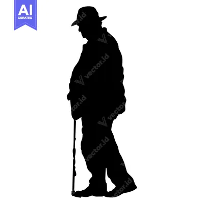 Aset premium populer: Silhouette of an elderly man with a cane walking