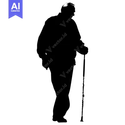 Aset premium populer: Silhouette of an Elderly Man Walking with a Cane