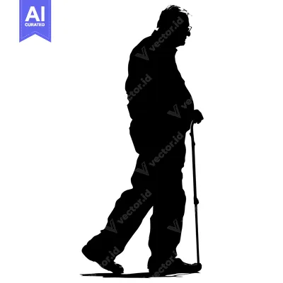 Premium design asset: Silhouette of an Elderly Man Walking with a Cane