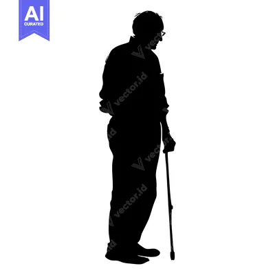 Aset premium populer: Silhouette of an Elderly Man Walking with a Cane
