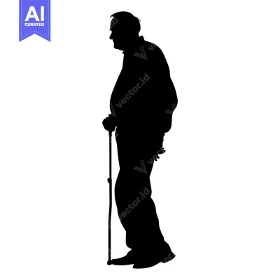 Aset desain premium: Silhouette of an Elderly Man Leaning on a Cane