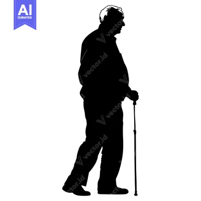 Premium design asset: Silhouette of an Elderly Man Walking with a Cane