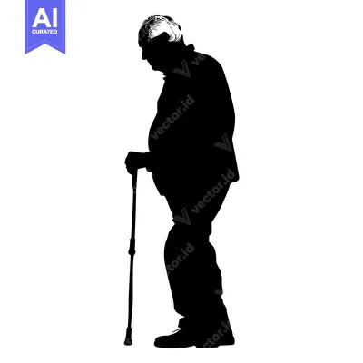 Aset premium populer: Silhouette of an elderly man walking with a cane