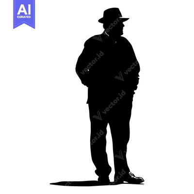 Aset premium populer: Silhouette of a Man in a Fedora Standing with Hands in Pockets