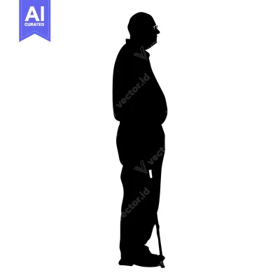Premium design asset: Silhouette of a Man with Glasses Holding a Cane