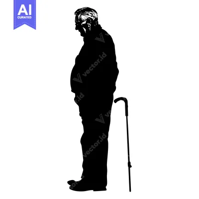 Aset premium populer: Silhouette of an Elderly Man with a Cane