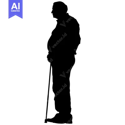 Aset premium populer: Silhouette of an Elderly Man Walking with a Cane