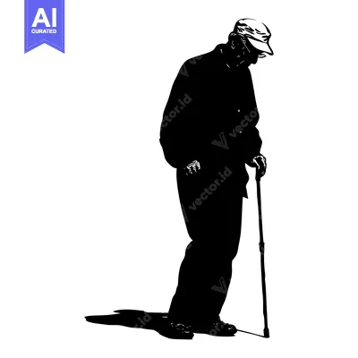 Aset premium populer: Silhouette of an Elderly Man with a Cane
