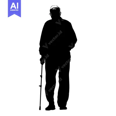Popular premium asset: Silhouette of an Elderly Man Walking with a Cane