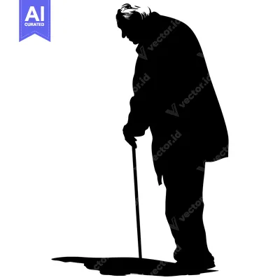 Aset desain premium: Silhouette of an Elderly Person with a Cane
