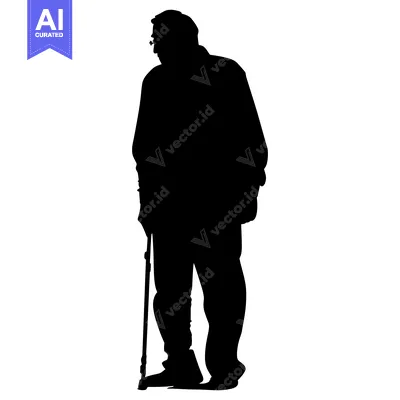 Aset desain premium: Silhouette of an Elderly Man Walking with a Cane