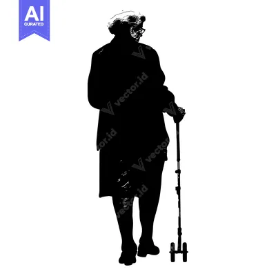 Aset premium populer: Silhouette of an Elderly Woman Walking with a Rolling Walker