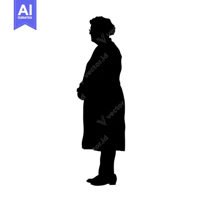 Aset desain premium: Silhouette of an Elderly Woman Standing in a Dress