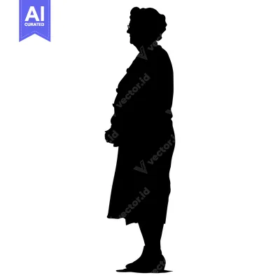 Aset desain premium: Silhouette of an Elderly Woman Standing with Her Hands Together