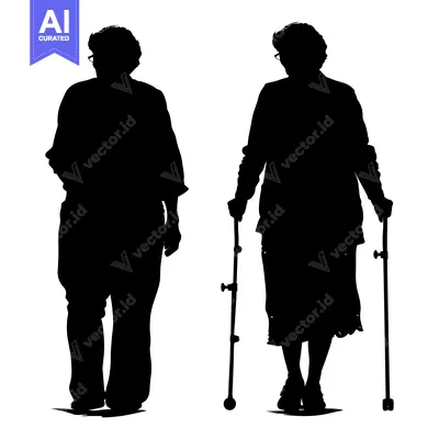 Popular premium asset: Silhouette of two elderly people walking with canes