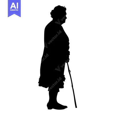 Aset desain premium: Silhouette of an Elderly Woman Holding a Cane