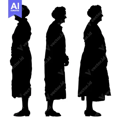 Aset premium populer: Silhouettes of Three Elderly Women Standing Side by Side