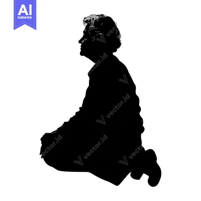 Silhouette of a Person Kneeling in Profile