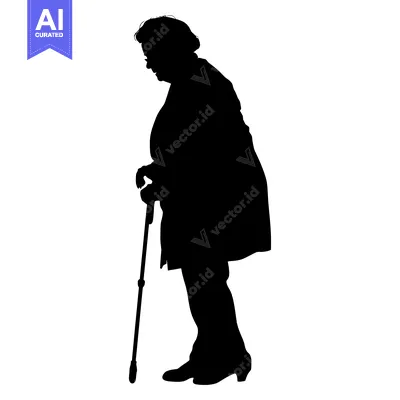 Aset premium populer: Silhouette of an Elderly Woman Walking with a Cane