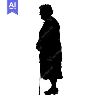 Aset premium populer: Silhouette of an Elderly Woman Holding a Cane