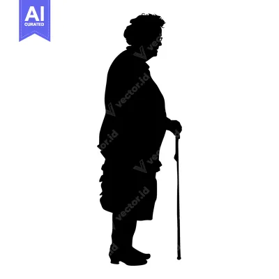 Aset desain premium: Silhouette of an Elderly Woman with a Cane