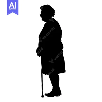 Aset premium populer: Silhouette of an Elderly Woman Holding a Cane