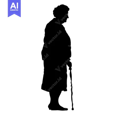 Silhouette of an Elderly Woman with a Cane