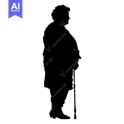 Premium design asset: Silhouette of an Elderly Woman with a Cane