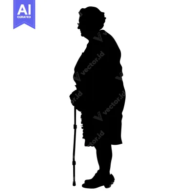 Popular premium asset: Silhouette of an Elderly Woman with a Cane