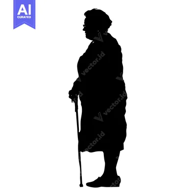 Aset desain premium: Silhouette of an Elderly Woman with a Cane