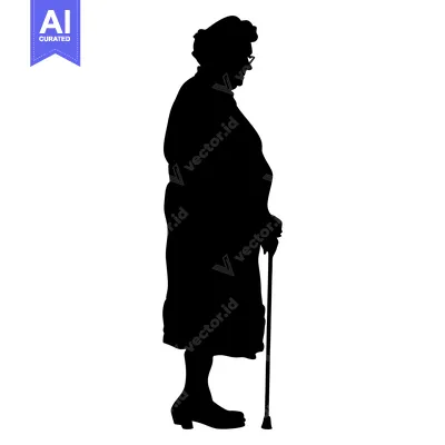 Aset desain premium: Silhouette of an Elderly Woman Holding a Cane