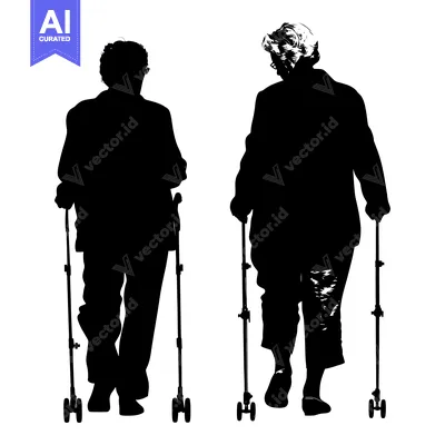 Popular premium asset: Silhouette of Two Elderly People Walking with Rollator Walkers