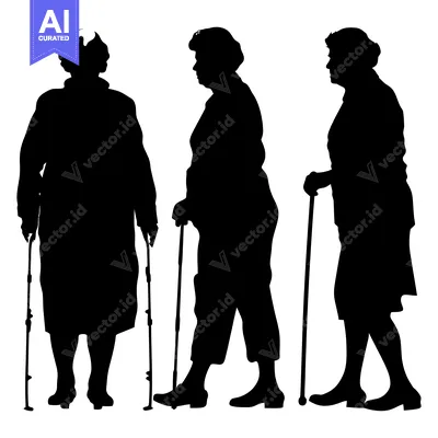 Aset premium populer: Three Elderly People Walking With Canes