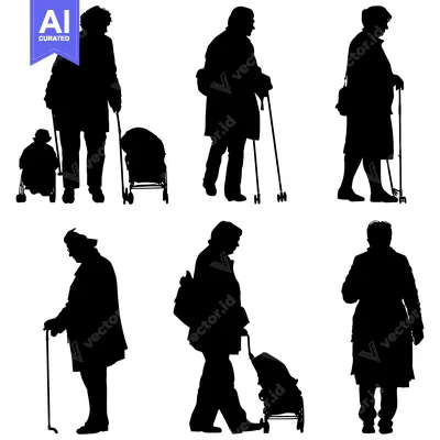Silhouettes of Elderly People with Walking Aids