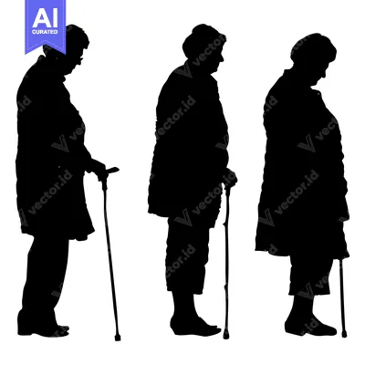 Premium design asset: Silhouettes of Three Elderly Women with Walking Sticks
