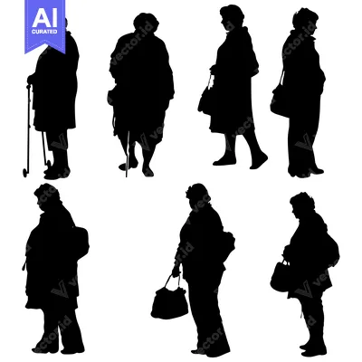 Premium design asset: Silhouettes of Seven Older Women Walking