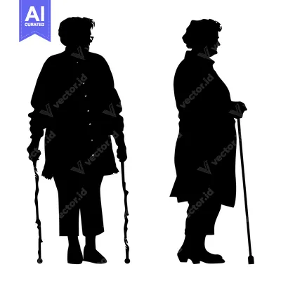 Popular premium asset: Silhouettes of Two Elderly People with Walking Sticks