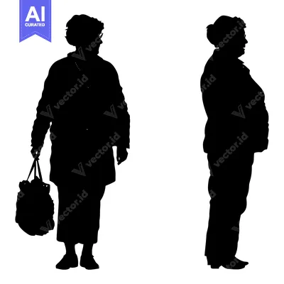 Aset premium populer: Silhouettes of Two Elderly Women Standing Side by Side