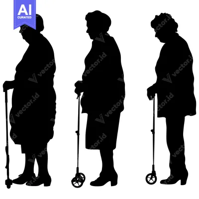 Popular premium asset: Three Elderly Women Silhouettes Using Rollator Walkers