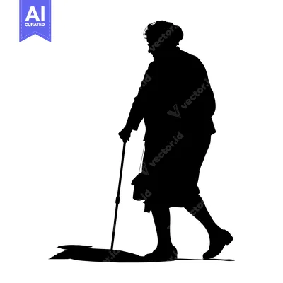 Premium design asset: Silhouette of an Elderly Woman Walking with a Cane