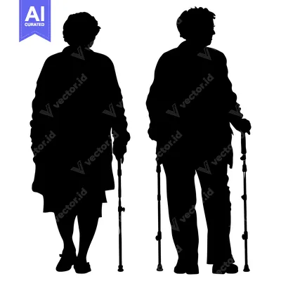 Premium design asset: Two Elderly People Walking With Canes